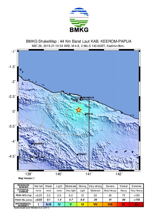 image of GEMPABUMI M 4.8 MENGUNCANG WILAYAH KABUPATEN KEEROM - PAPUA